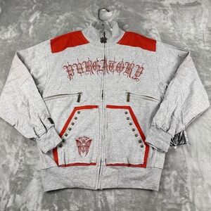 Blac Label Premium Purgatory Zip Up Jacket Gray Red Studded Gothic Mens L NWT